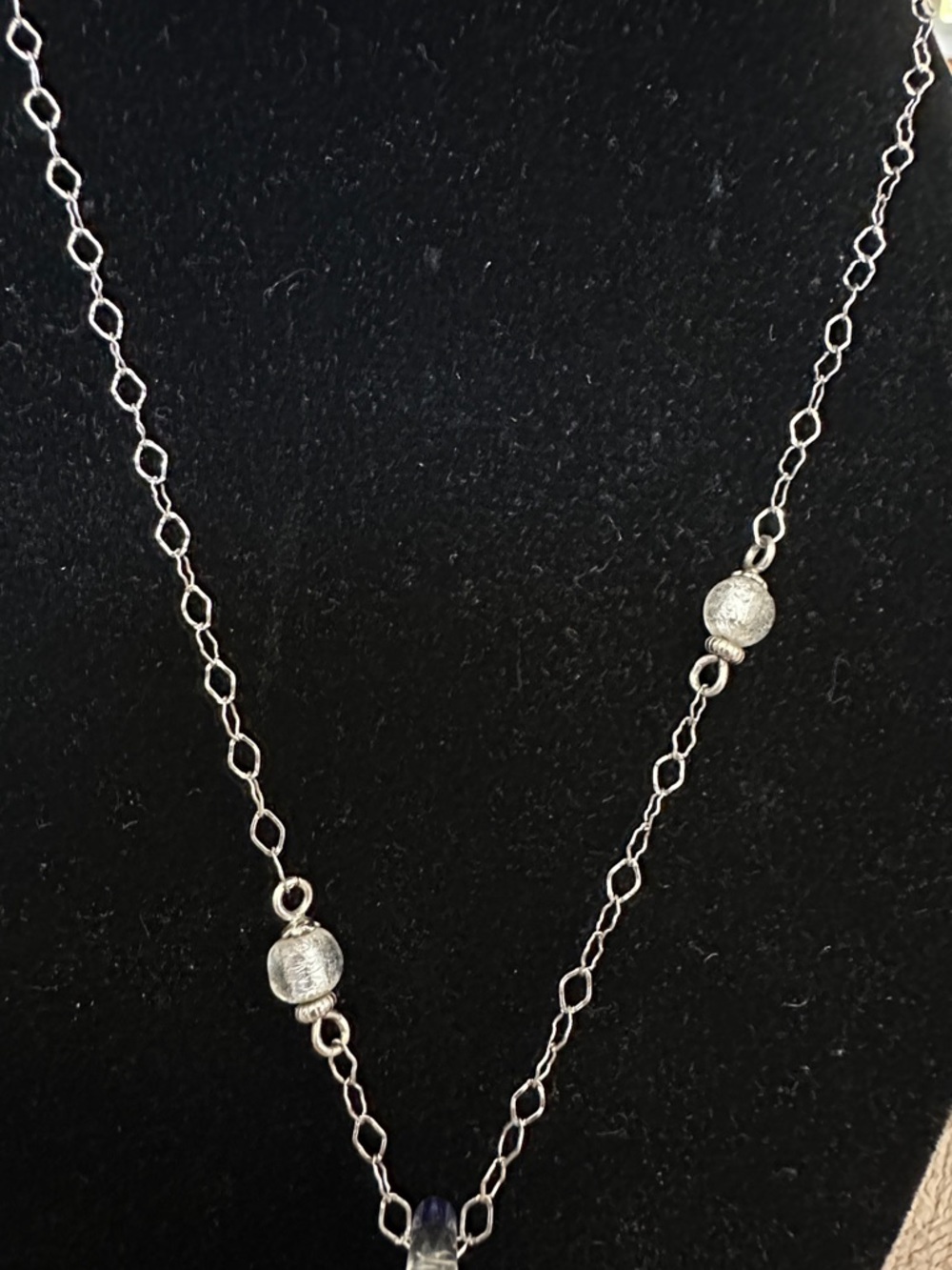 SOLD Milros Blue Murano Glass Foil Heart Pendant Necklace 14K White Gold Chain - Picture 6 of 13